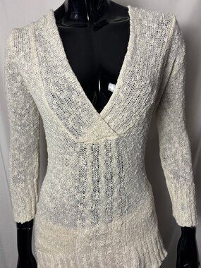 52 Weekends Cream Hooded Cable Knit Sweater Women’s Size US Large
